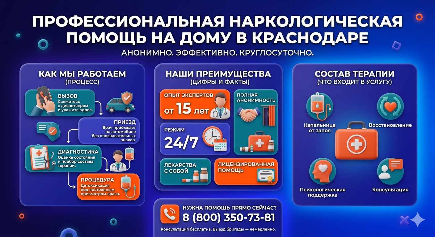 Инфографика о принципах лечения алкоголизма на дому в Аркадаке: этапы вызова нарколога, преимущества анонимной детоксикации и состав медицинской помощи.